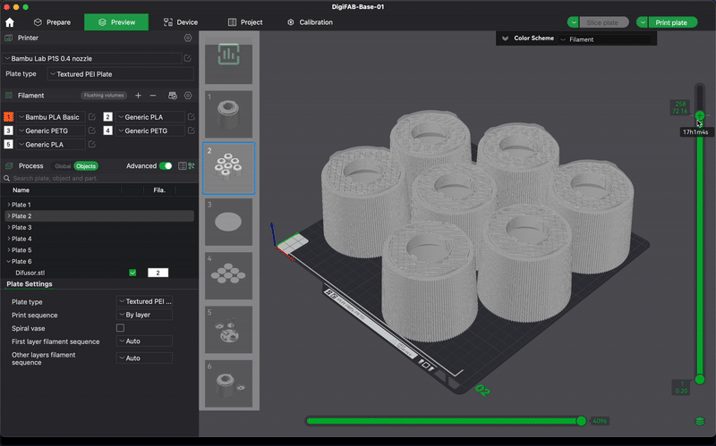 Previsualización de impresión 3D en software de slicing