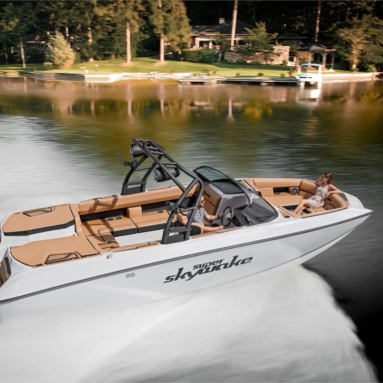 Embarcación Skywake renderizada para presentación en salón náutico argentino